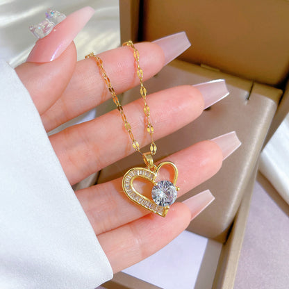 316L Stainless Steel Asymmetrical Heart Zircon Necklace Women’s Jewelry