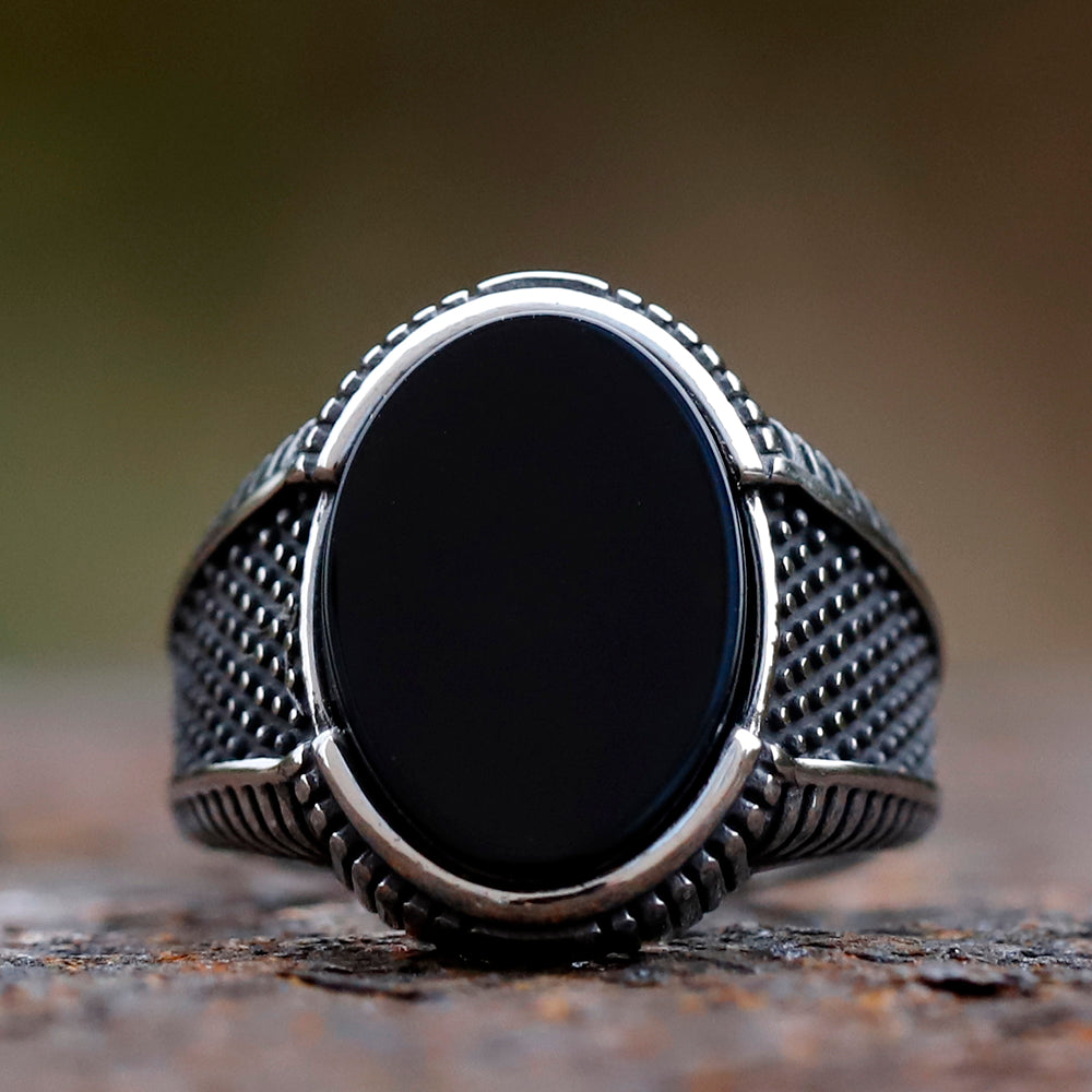 Retro Geometric Black Zircon Ring for Men Anniversary & Wedding Jewelry