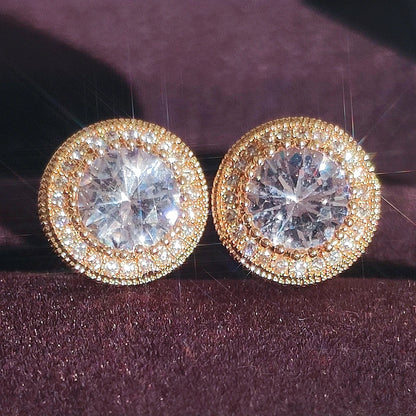 Moonso Female Austrian Round Earring Gold Color White Zirconia Hip Hop Wedding Stud Earrings For Women Jewelry E7565
