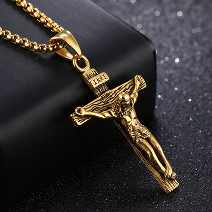 Jesus Cross Necklace Stainless Steel Gold & Silver Pendant for Men