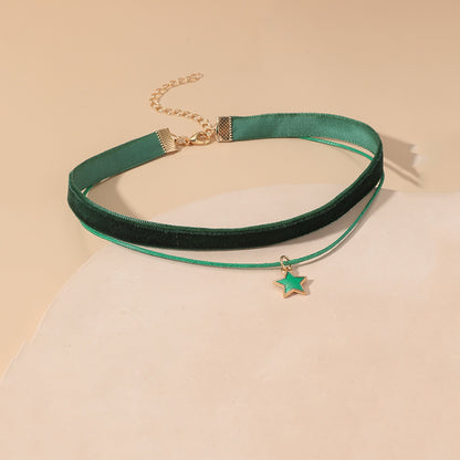 Vintage Gothic Double Layer Velvet Choker Women's Neck Chain Punk Jewelry Short Black Star Pendant Necklace Collares Para Mujer