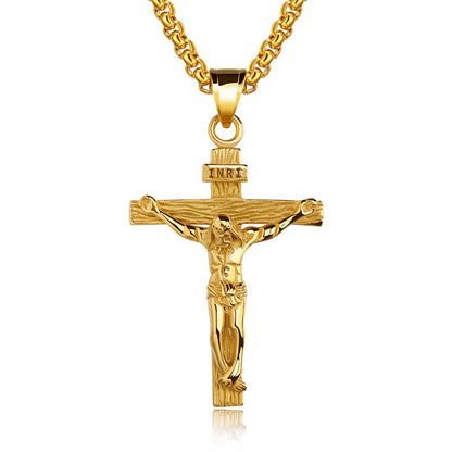Jesus Cross Necklace Stainless Steel Gold & Silver Pendant for Men