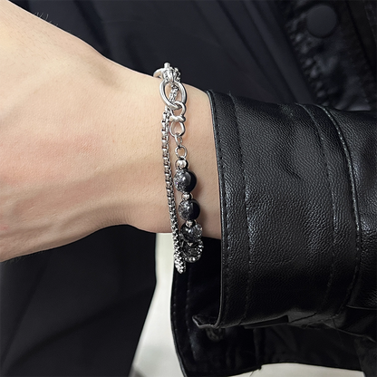 Stainless Steel Ice Cracking Bead Bracelet Layered Link Chain Jewelry