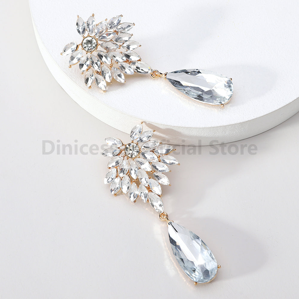 Elegant Leaf Teardrop Earrings Sparkly Crystal Dangle Jewelry for Women