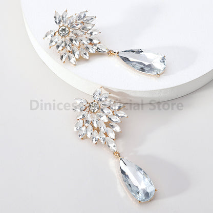 Elegant Leaf Teardrop Earrings Sparkly Crystal Dangle Jewelry for Women