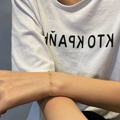 Double Layer Beaded Bracelet Women’s Gold Chain Jewelry