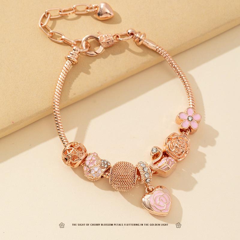 Minimalist Oil Drip Rose Heart Bead Bracelet Fashion Swan Lantern Jewelry