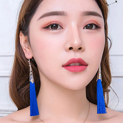 Bohemian Tassel Long Earrings White Red Silk for Women