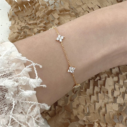 Crystal Flower Stainless Steel Bracelet Korean Fashion Jewelry for Women