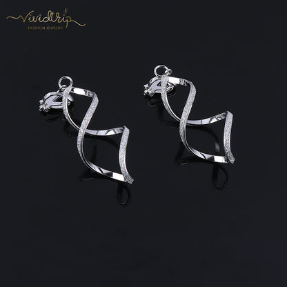 4-Color Geometric Irregular Metal Wave Clip-On Earrings for Women