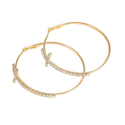 Obega Cross Hoop Earrings Gold & Silver Cubic Zircon Jewelry for Women