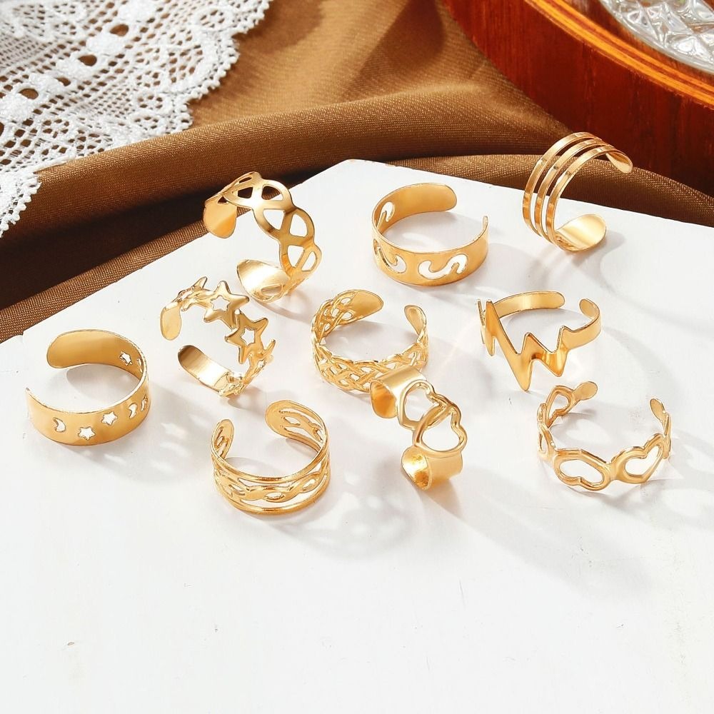 Vintage Hollow Heart & Star Toe Ring Set Creative Moon Foot Jewelry