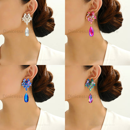 Elegant Leaf Teardrop Earrings Sparkly Crystal Dangle Jewelry for Women
