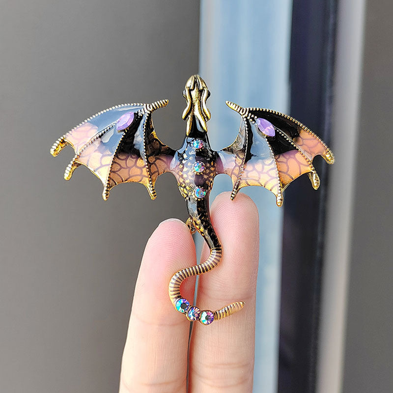 Enameled Dragon Brooch with Diamonds Custom Animal Pin Europe USA
