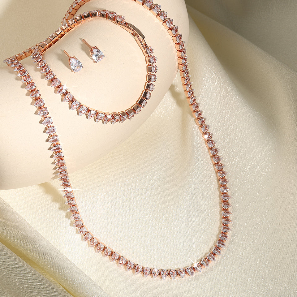 ZAKOL Water Drop Zirconia Jewelry Set Necklace, Earrings & Bracelet