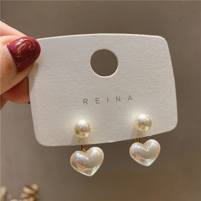 Heart & Round Pearl Stud Earrings Elegant Women’s Wedding Jewelry