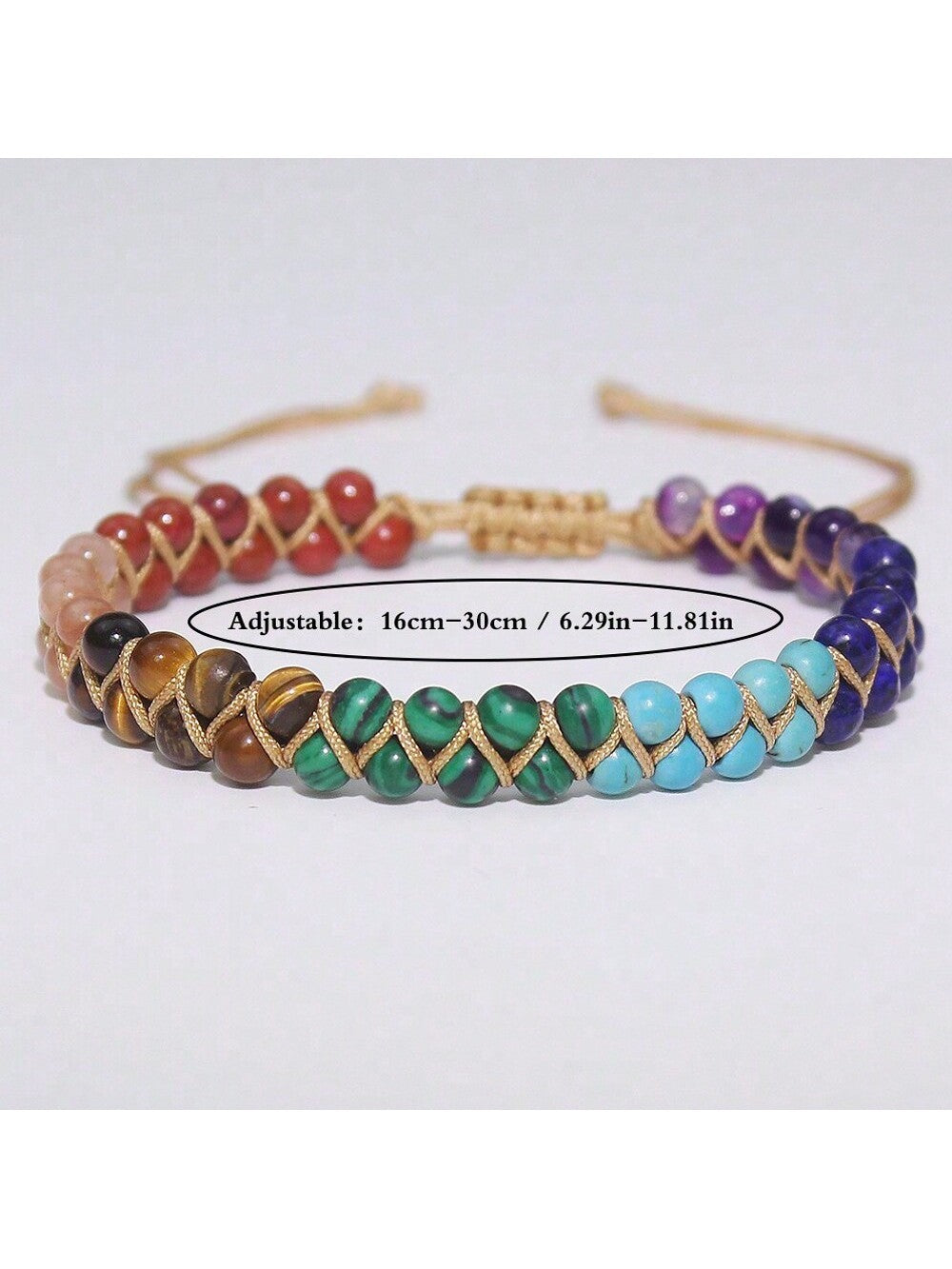 1pc Bohemian Style Handmade Natural Stone Chakra Anklet With 7 Stone And Adjustable Double Strands For Women