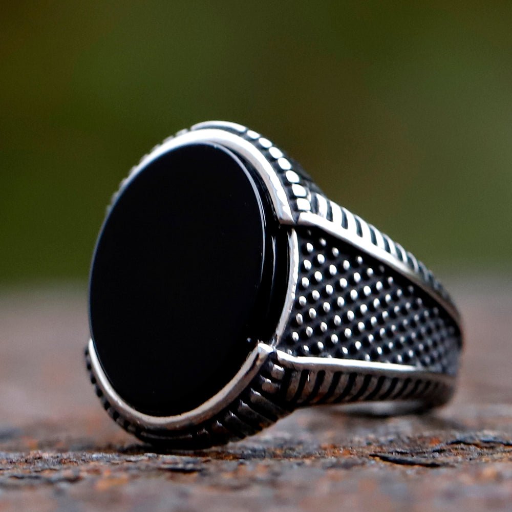 Retro Geometric Black Zircon Ring for Men Anniversary & Wedding Jewelry