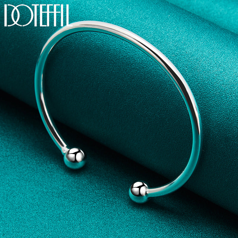 DOTEFFIL 925 Silver 4mm Bead Bracelet Bangle for Men and Women