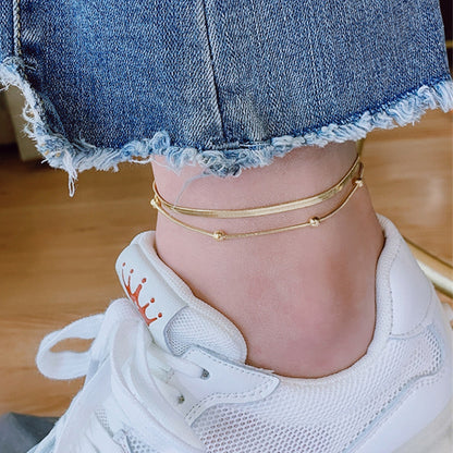 316L Stainless Steel Gold Anklet Double-Layer Leg Chain for Women