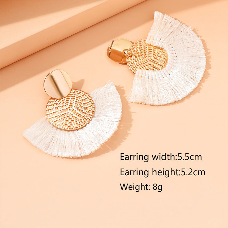 Bohemian White Tassel Earrings Big Fringe Drop Jewelry for Women