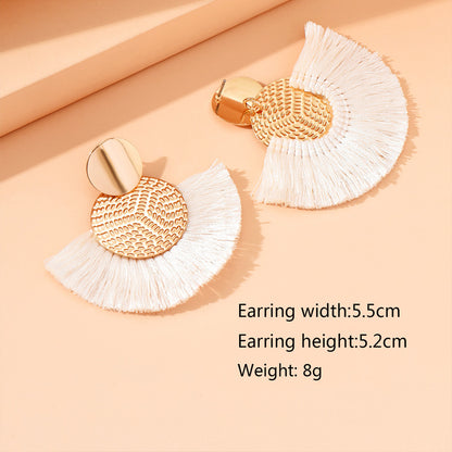 Bohemian White Tassel Earrings Big Fringe Drop Jewelry for Women