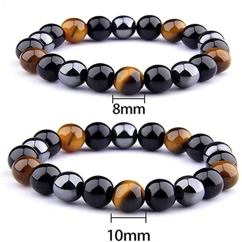 Tiger Eye Bead Bracelet Magnetic Hematite & Black Obsidian Jewelry