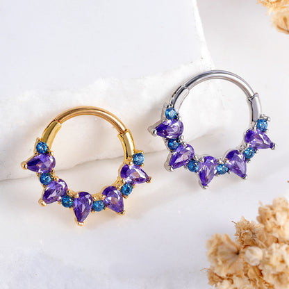 Gold Nose Ring Purple Cubic Zirconia Surgical Steel Septum Jewelry