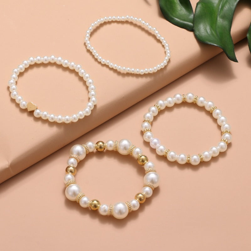 Pearl Love Bracelet Set 4-Piece Elegant Women’s Jewelry