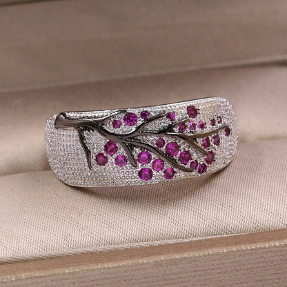 Luxury Silver Color Plum Blossom Branch Stones Cubic Zirconia Women Rings Fashion Jewelry Wedding Rings for Women Jewelry