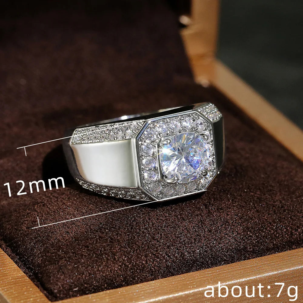 Men’s 925 Silver Zircon Ring Brilliant Luxury Wedding & Party Ring