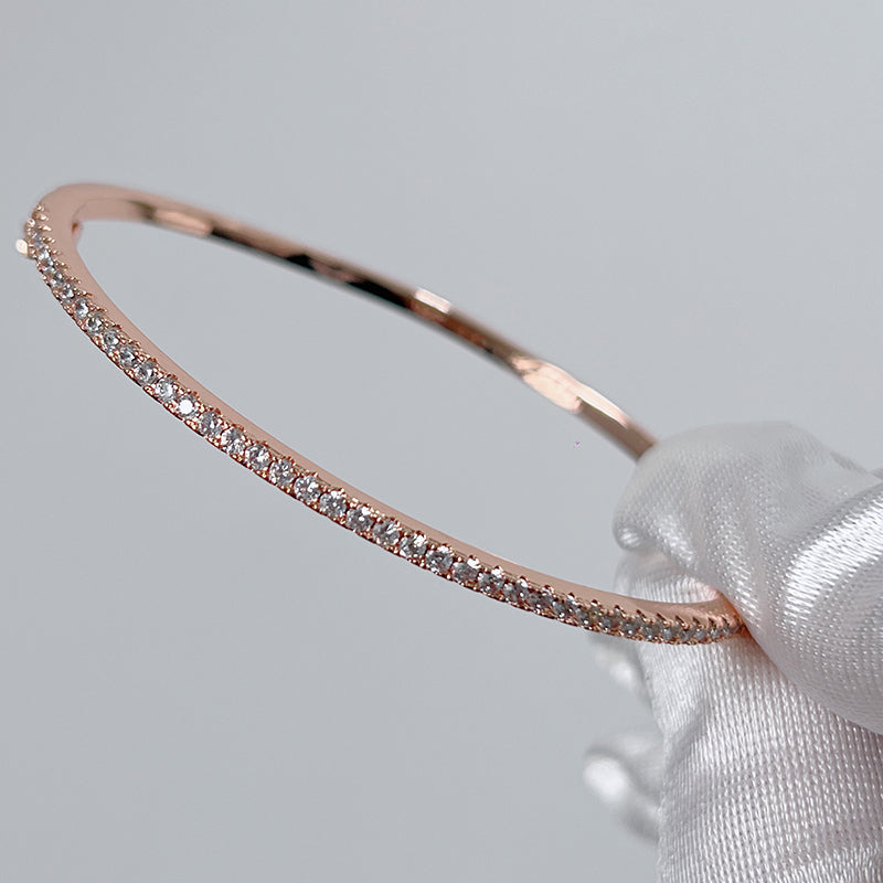 925 Sterling Silver Gold Diamond Bangle for Women Wedding Jewelry 6cm