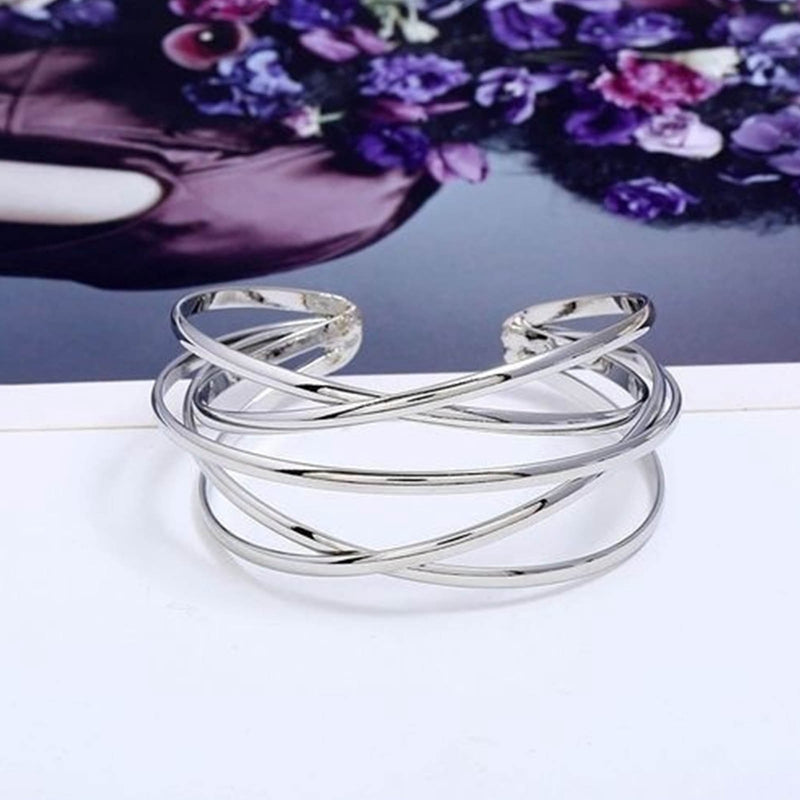 Punk Hollow Alloy Bangles For Women Gold Silver Color Cuff Bracelet Open Adjustable