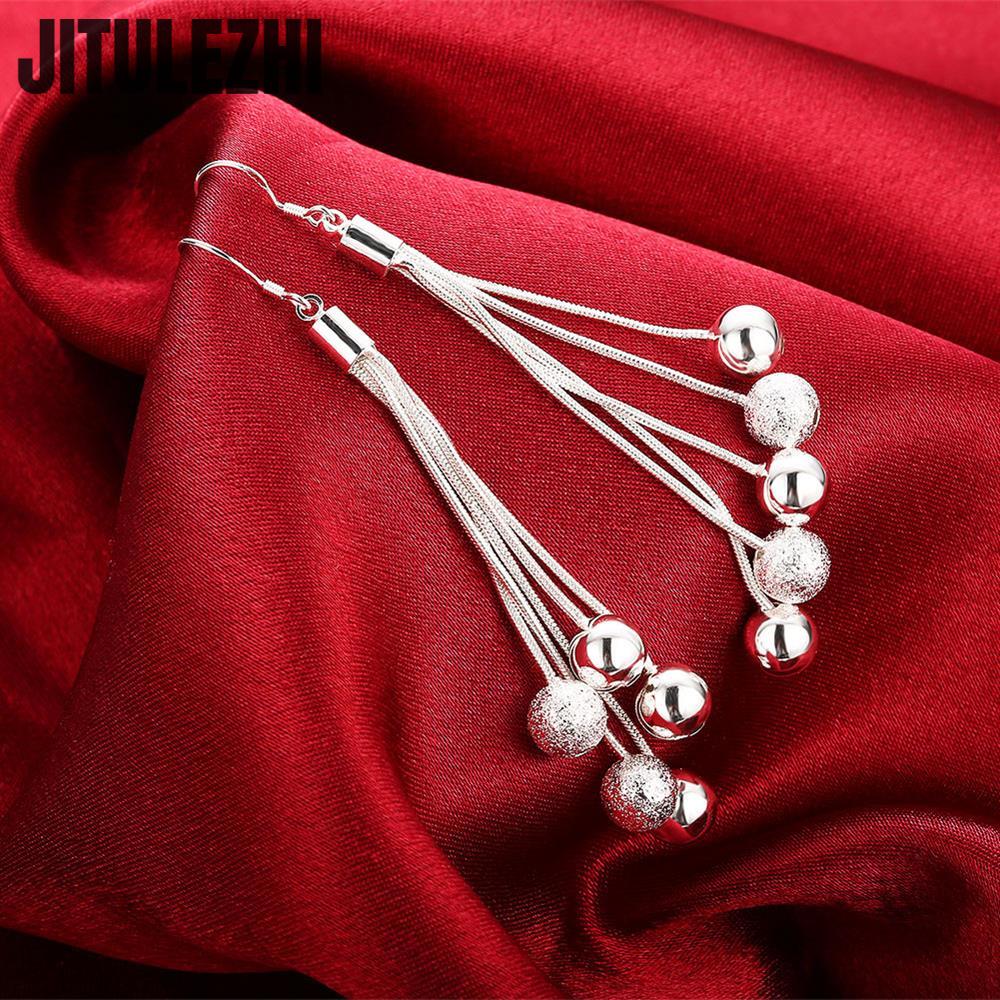 925 Sterling Silver Tassel Bead Long Earrings Women’s Party Jewelry