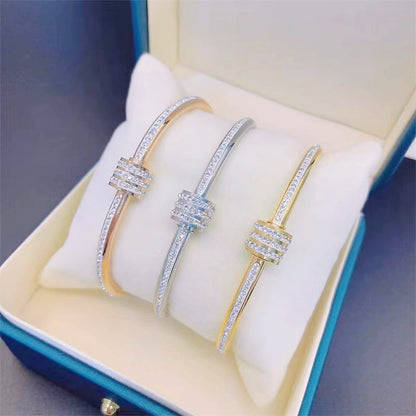 Gold-Plated Stainless Steel Wrap Bangle Luxury Handmade Crystal Bracelet