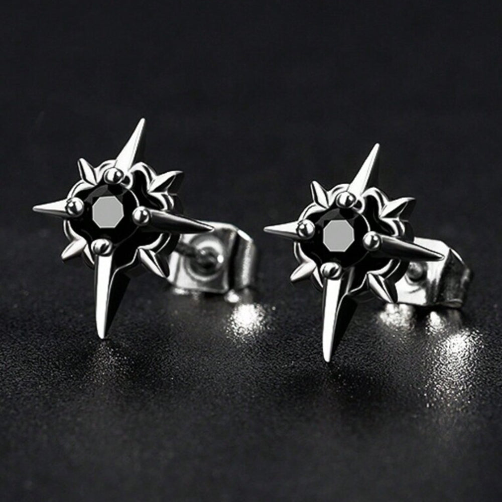 Black CZ Star Stud Earrings Hip Hop Silver Unisex Jewelry