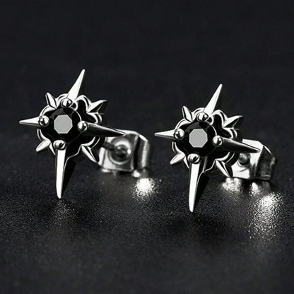 Black CZ Star Stud Earrings Hip Hop Silver Unisex Jewelry