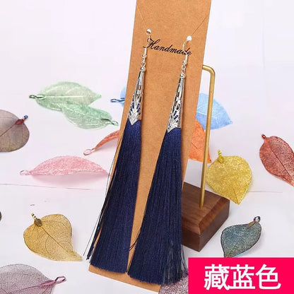 Bohemian Tassel Long Earrings White Red Silk for Women