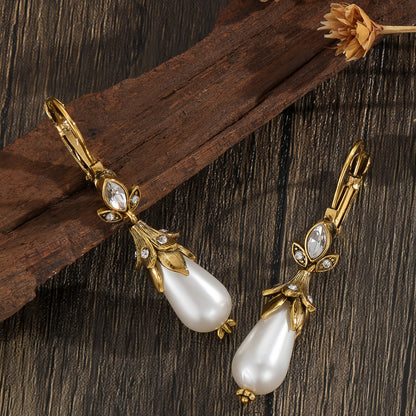 Vintage Inlay Pearls Dangle Earrings For Women Party Birthday Custom Jewelry
