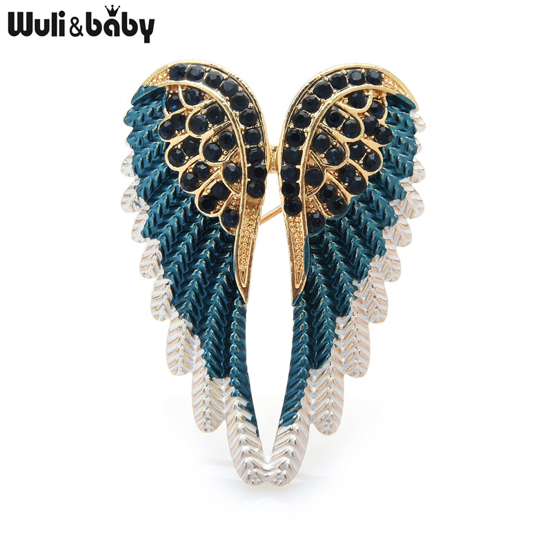 Wuli&Baby Rhinestone Angel Wings Brooch Pin 4 Colors