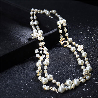 long pendants layered Camellia pearl necklace collares de moda flower party jewelry