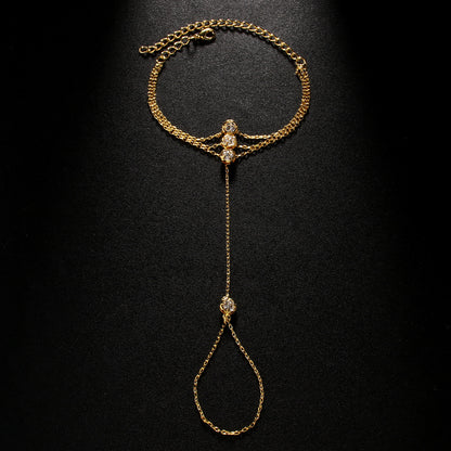 Women’s Gold Hand Chain Bracelet Crystal Finger Jewelry for Weddings