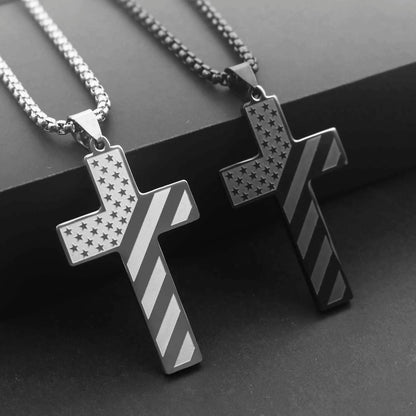 304L Stainless Steel USA Flag Cross Necklace Jewelry for Men & Women