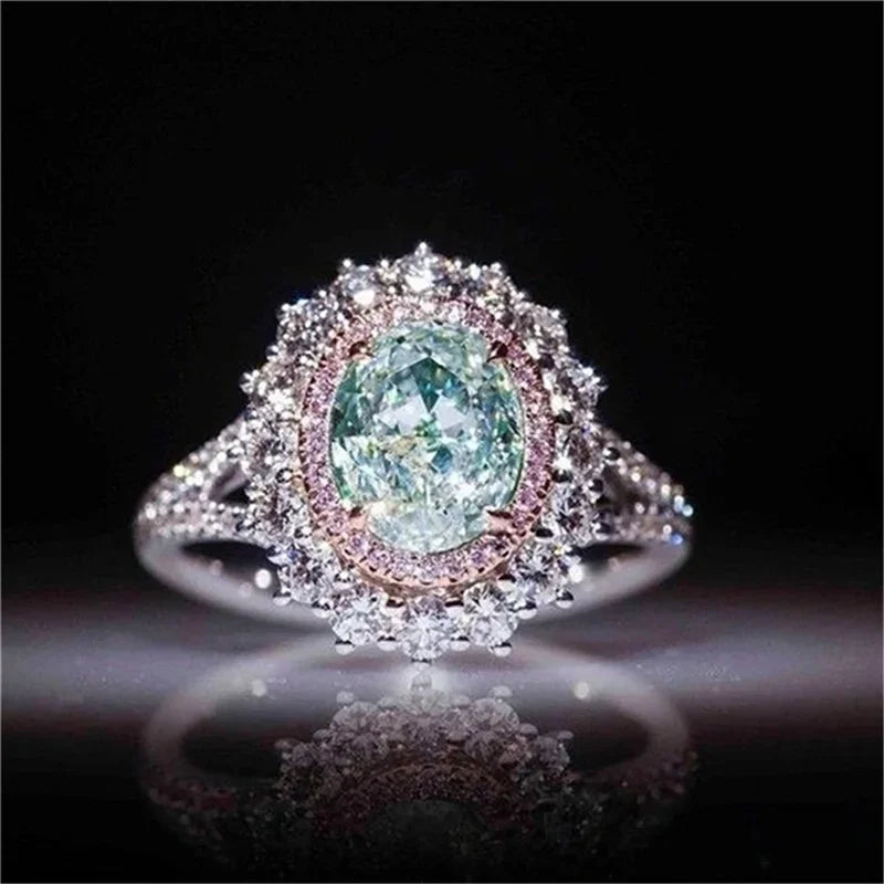 Luxury Silver Pink Zircon Multicolor Stone Ring for Women Wedding Jewelry