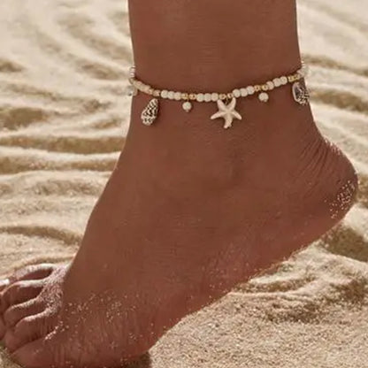 Sweet Conch And Starfish Beach Anklet For Women White Gold Color Beache Charm Anklet Summer Holiday Beach Daily Jewelry
