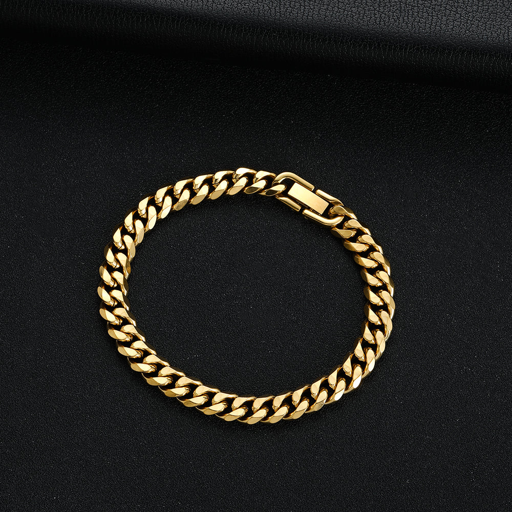 8MM 316L Titanium Steel Cuban Chain Bracelet Gold Black for Men Hip Hop
