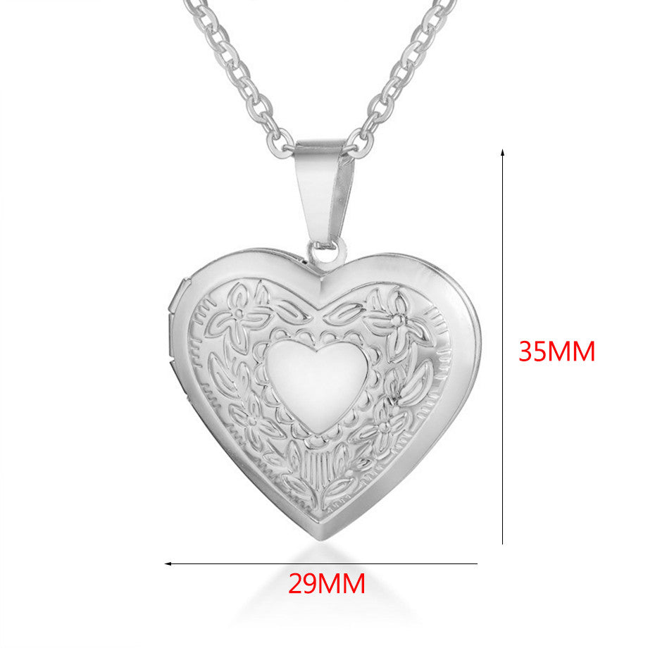 Romantic Heart Locket Pendant Necklaces For Women Silver Color Stainless Steel Photo Frame Valentine Lovers Jewelry Chokers Gift