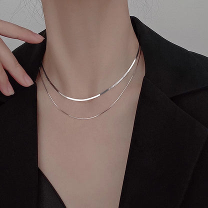 2025 S925 Silver Double Layer Box Chain Snake Clavicle Chain Necklace Female Fashion Hip-hop Retro Unique Design Fine Jewelry