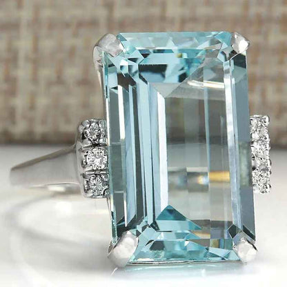 HUITAN Hyperbole Women Ring Cocktail Party Ring With Huge Sky Blue Cubic Zircon Prong Setting Valentine's Gift For Wife