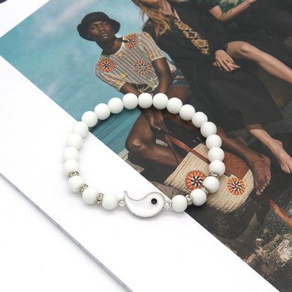Yin Yang Tai Chi Natural Stone Bead Bracelet for Couples Friendship